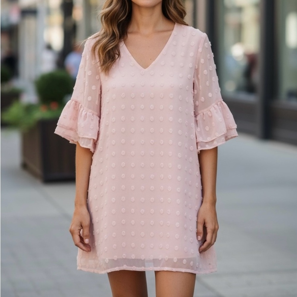 Belonsci Pink Dotted Lined Mini Dress – Size XL ✨